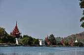 Myanmar - Mandalay, The Royal Palace, the walled enclosure with huge tiered roof tower.